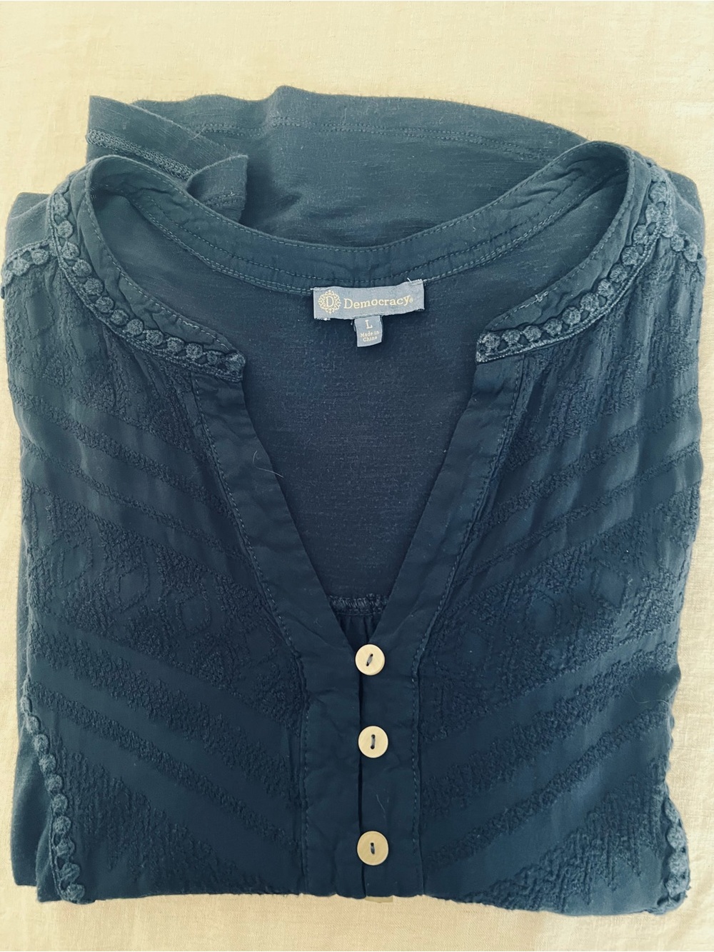 Democracy Navy Textured Button-Front Top - Picture 1 of 5